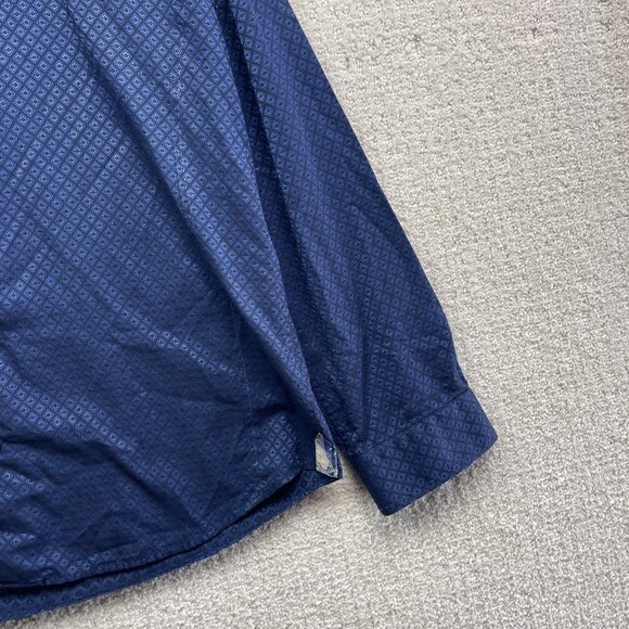Au Noir Shirt Men Sz 4 Button Up Blue Geometric Holographic AOP Boho Preppy - Picture 4 of 13